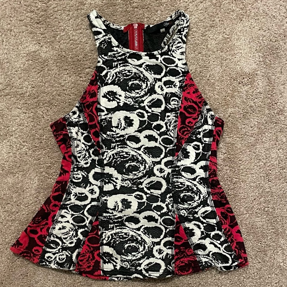 Stylish Red and Black Women's Top (L)